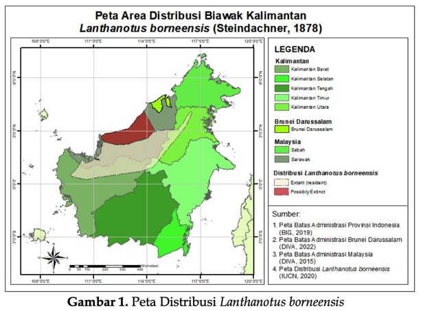 Peta Area Distribusi Biawak Kalimantan